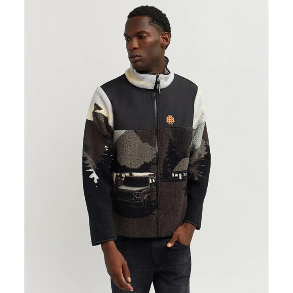 Reason Men's Black Gray Allover Print Mountain Pattern Fleece Jacket Size M - Picture 5 of 7